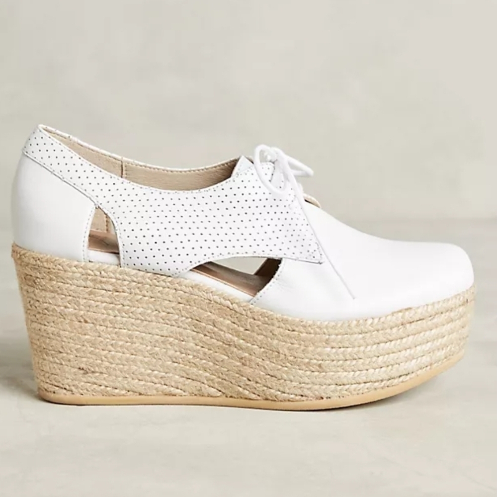 KMB Cutout Platform Oxfords, which feature a white leather upper
